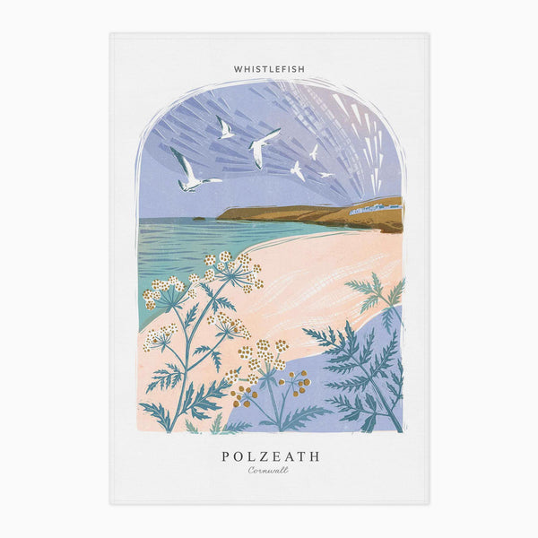 Tea Towel-WTT244 - Polzeath Arched Lino Tea Towel-Whistlefish