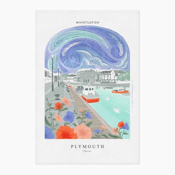 Tea Towel-WTT256 - Plymouth Arched Lino Tea Towel-Whistlefish