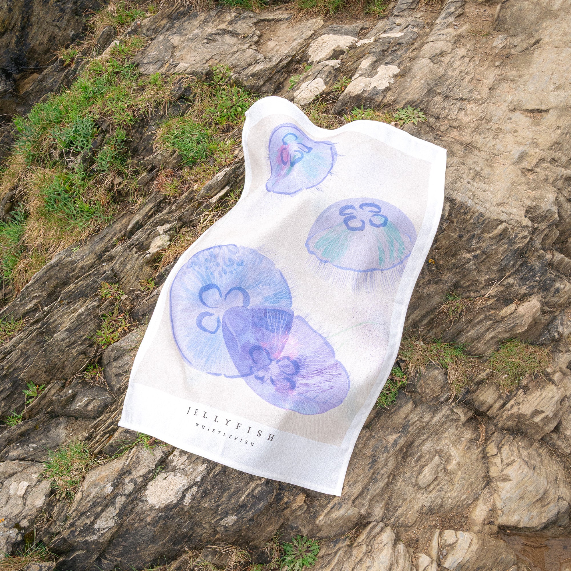 Tea Towel-WTT278 - Seagrass Jellyfish Tea Towel-Whistlefish