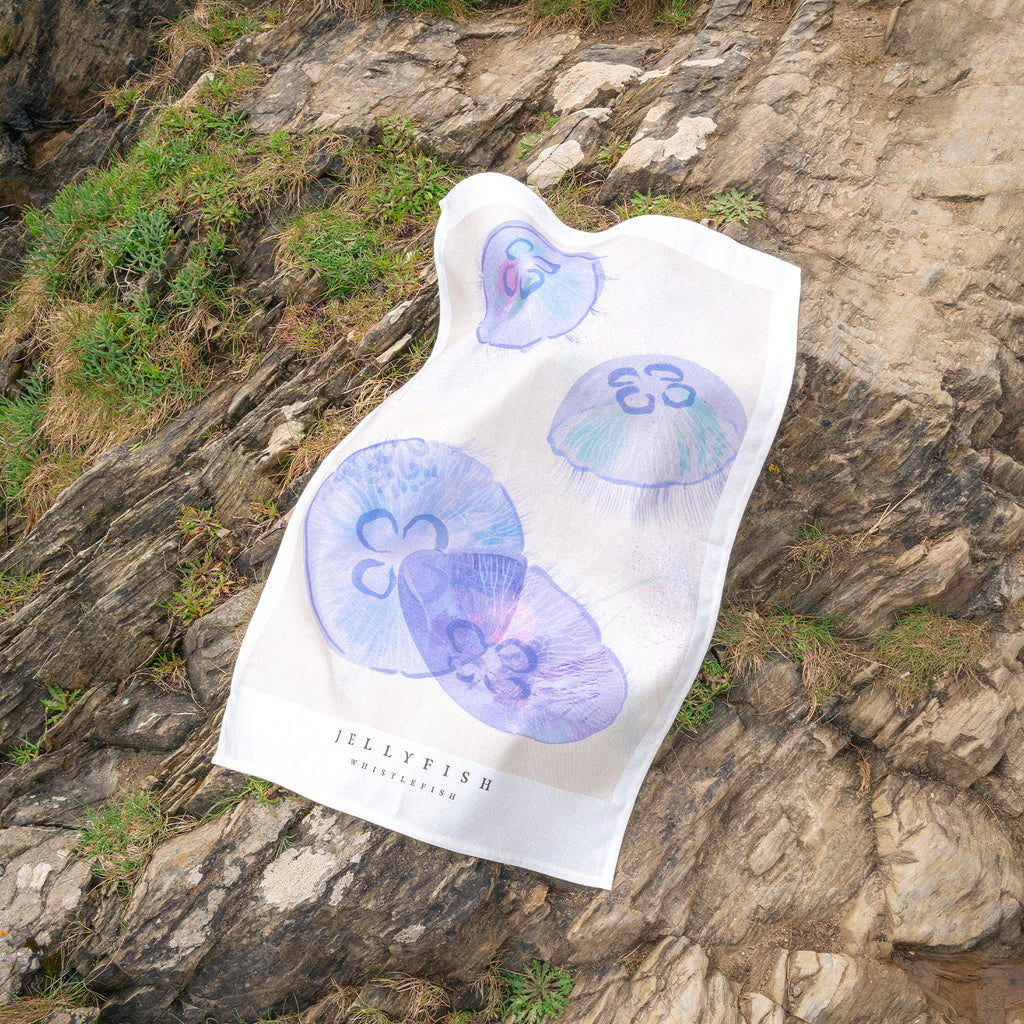 Tea Towel-WTT278 - Seagrass Jellyfish Tea Towel-Whistlefish
