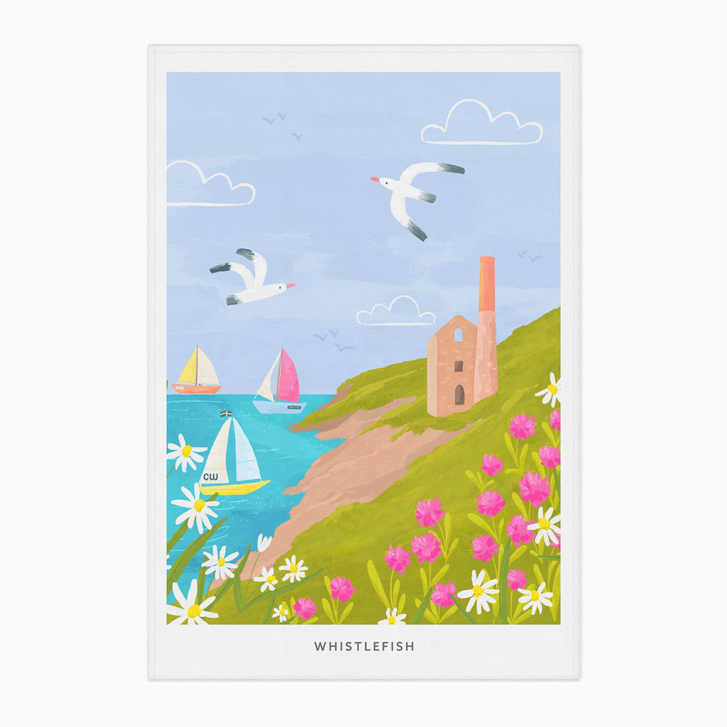 Tea Towel-WTT289 - Cornish Coastal Wheal Coates Tea Towel-Whistlefish