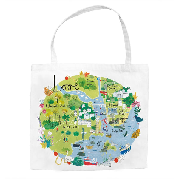 Tote Bag-CR07TB - Looe Map Tote Bag-Clair Rossiter