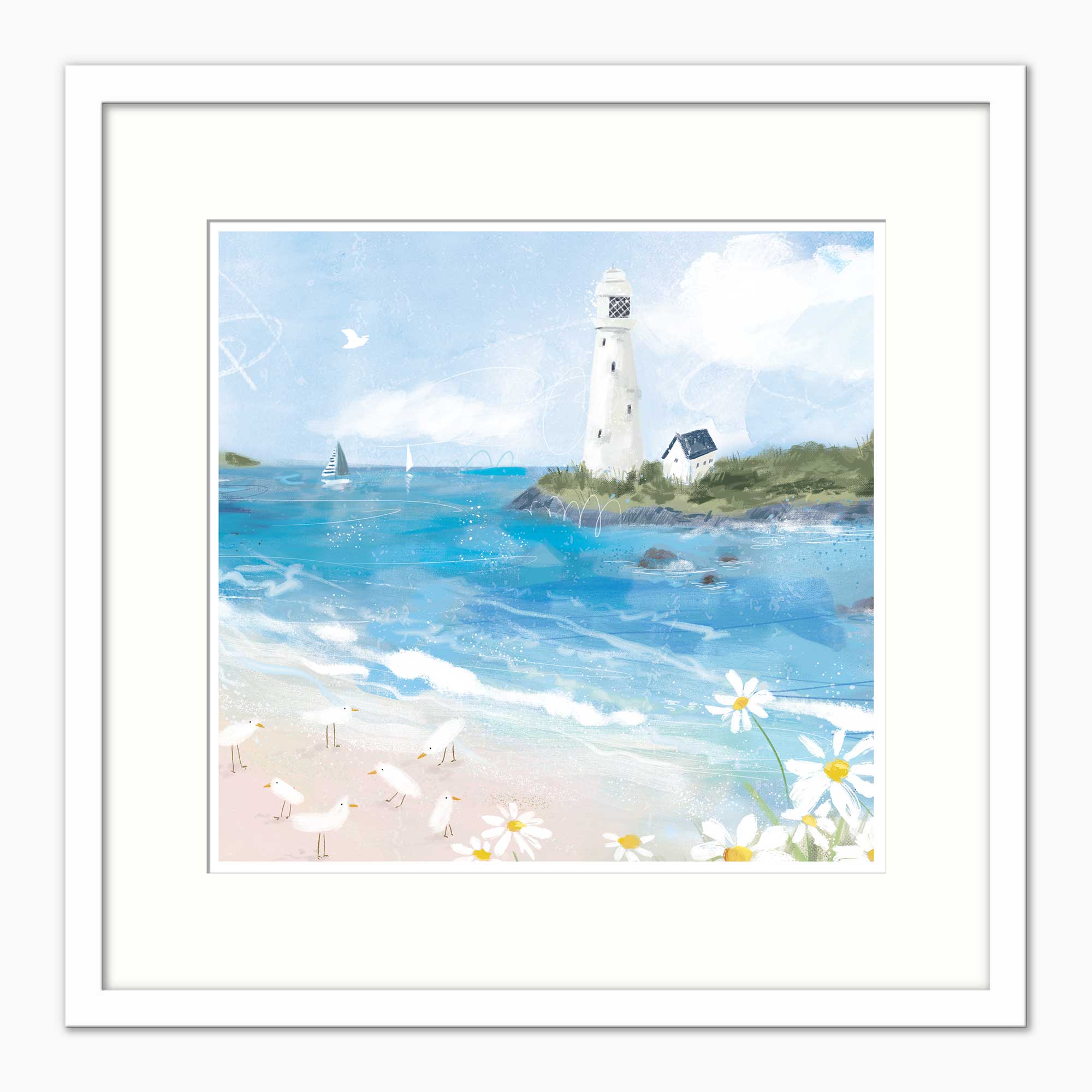 WF1380FS - Lighthouse Daisies Framed Print