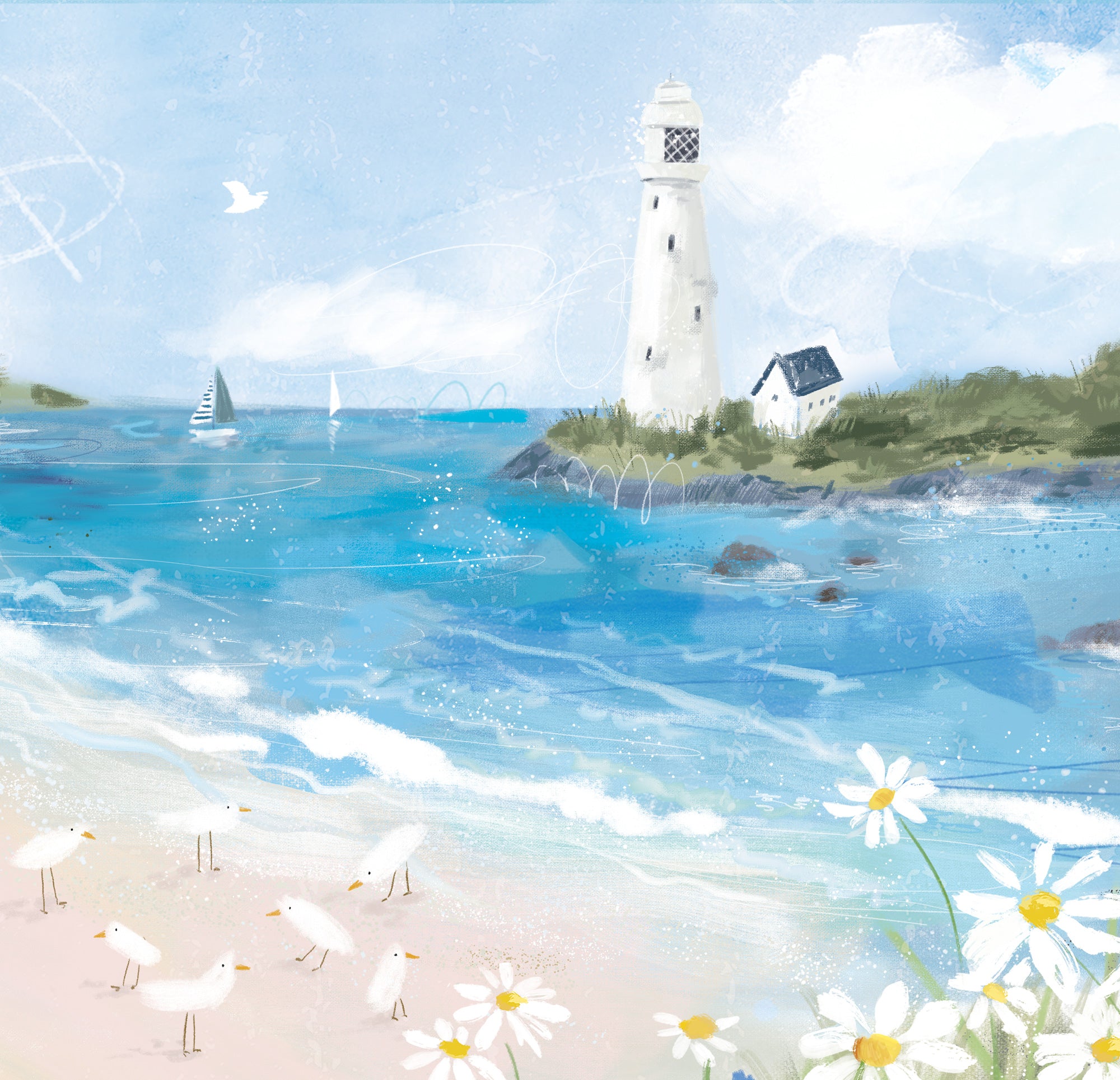 WF1380FS - Lighthouse Daisies Framed Print