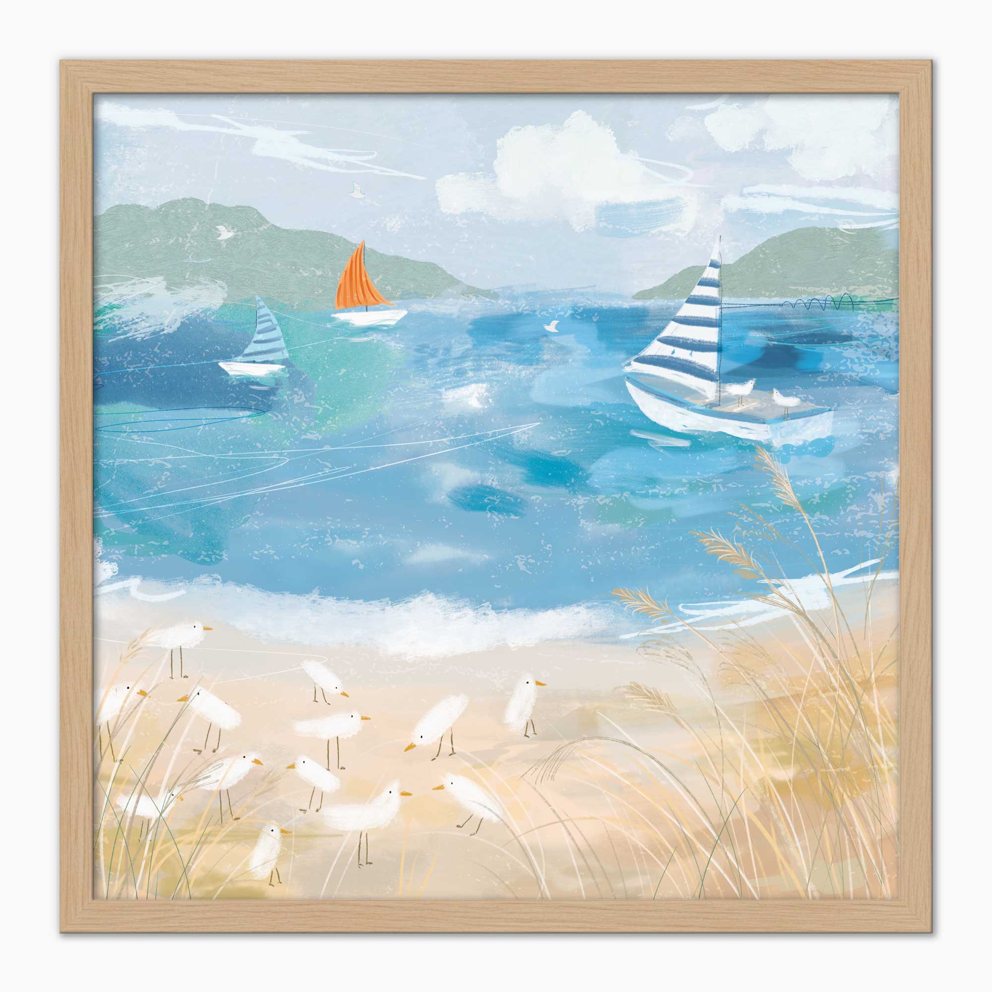 WF1381F - Sails and Shorebirds Framed Print