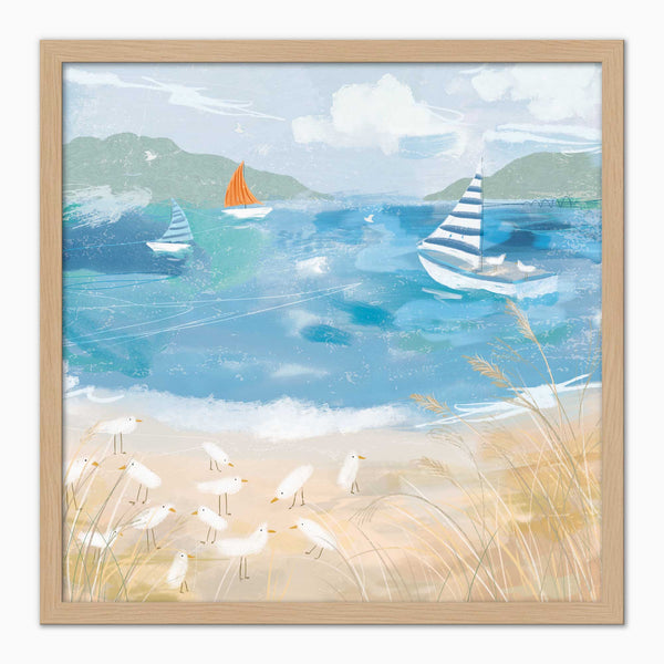 WF1381F - Sails and Shorebirds Framed Print