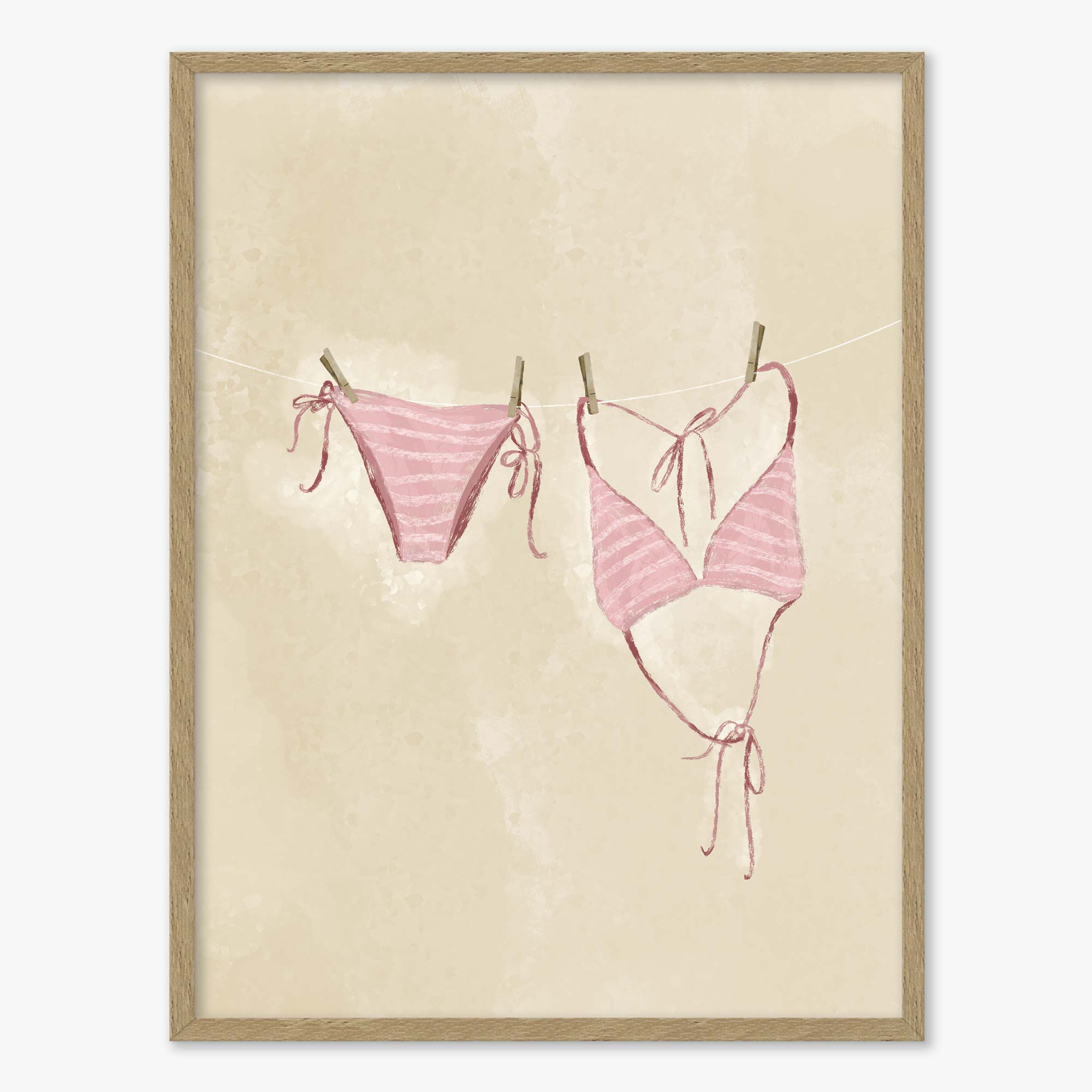 WF1411FL - Pink Sriped Bikini Large Framed Print