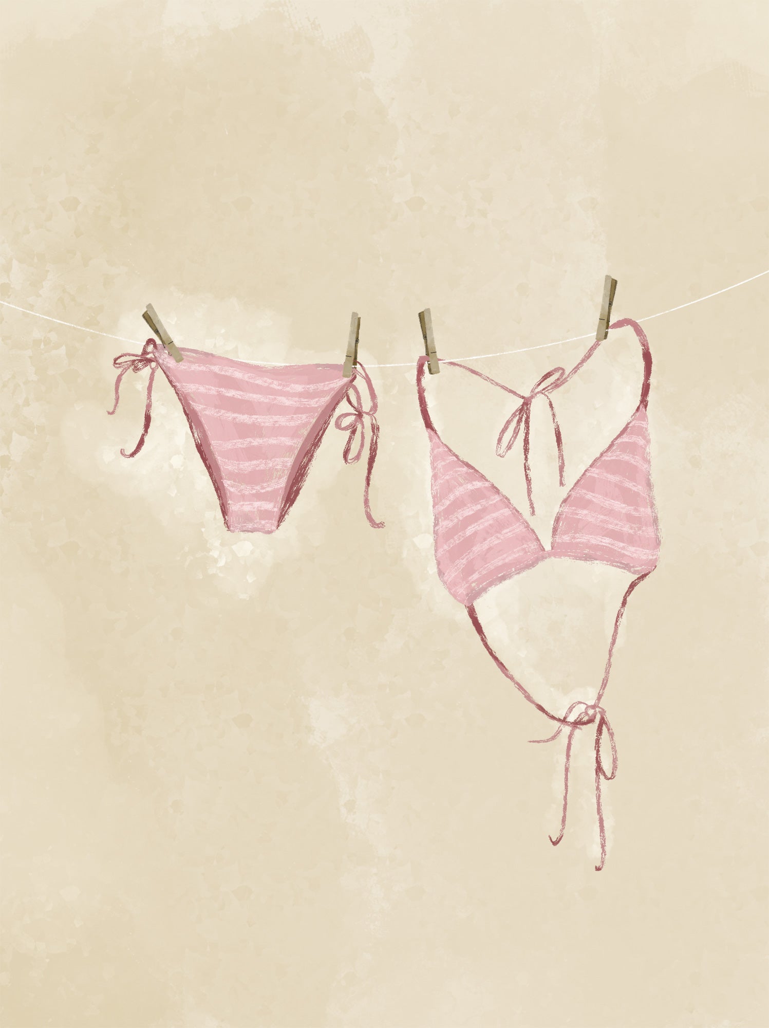 WF1411FL - Pink Sriped Bikini Large Framed Print