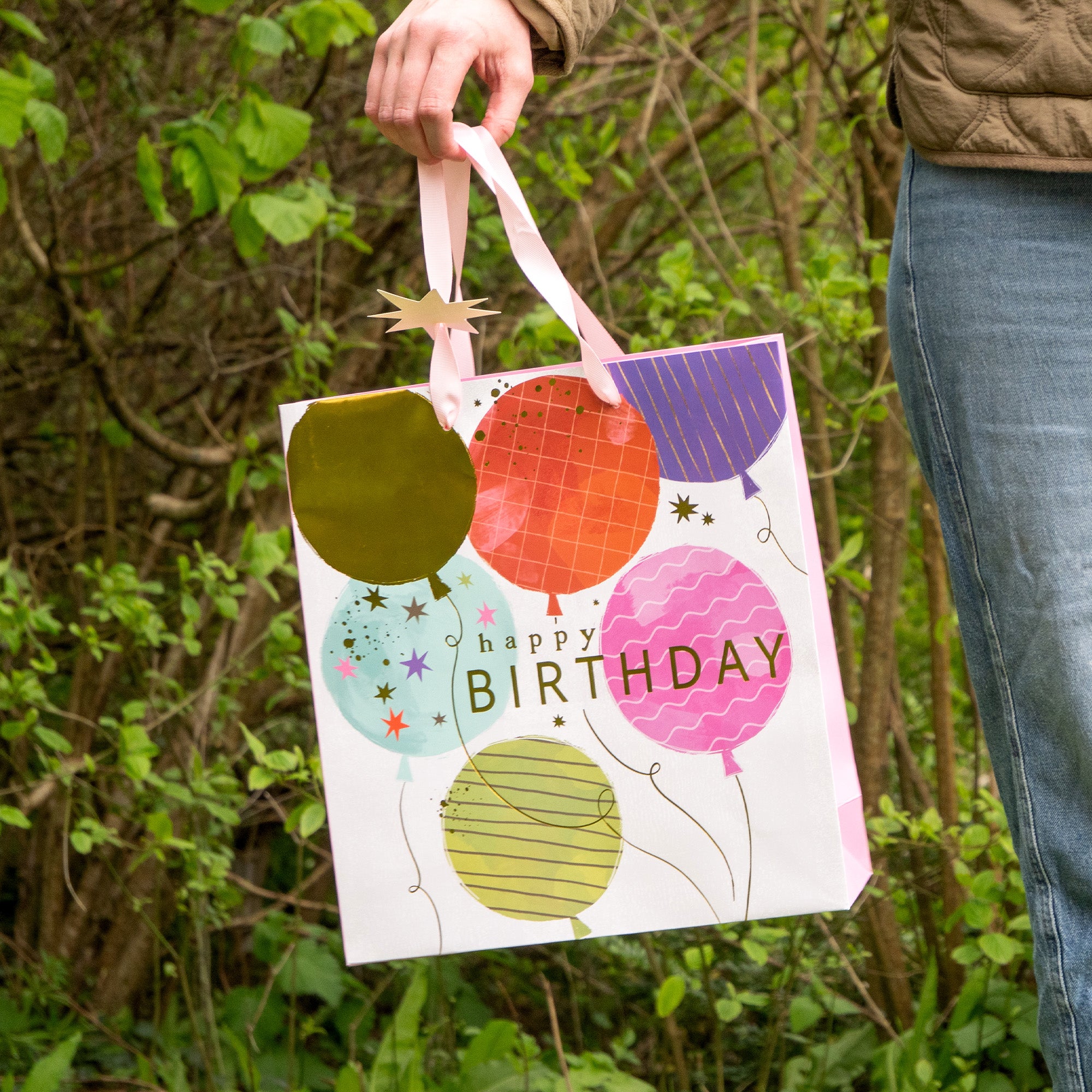 Gift Bag-WGB11LB - Pink Balloon Birthday Large Gift Bag-Whistlefish