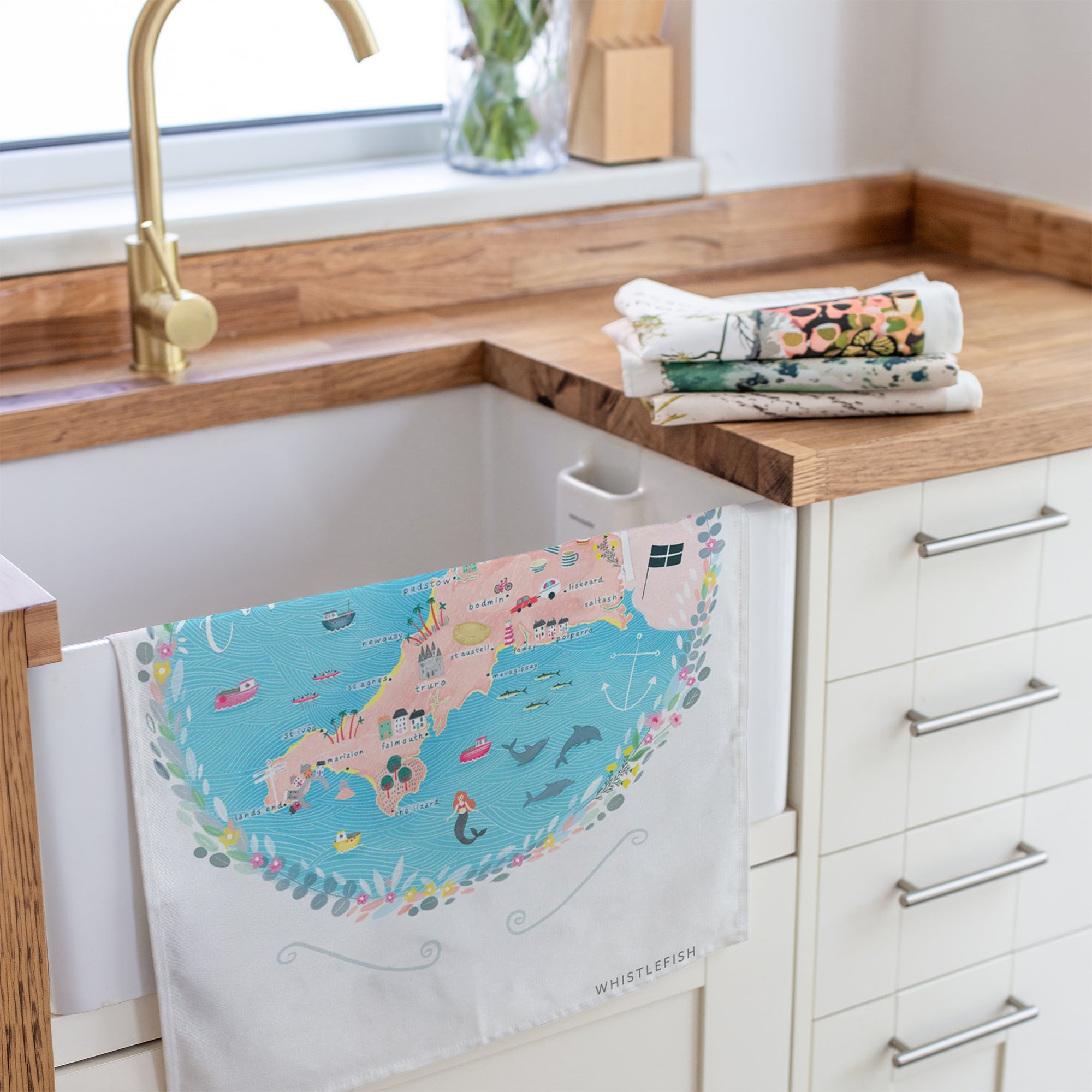 Tea Towel-WTT129 - Cornwall Map Tea Towel-Whistlefish