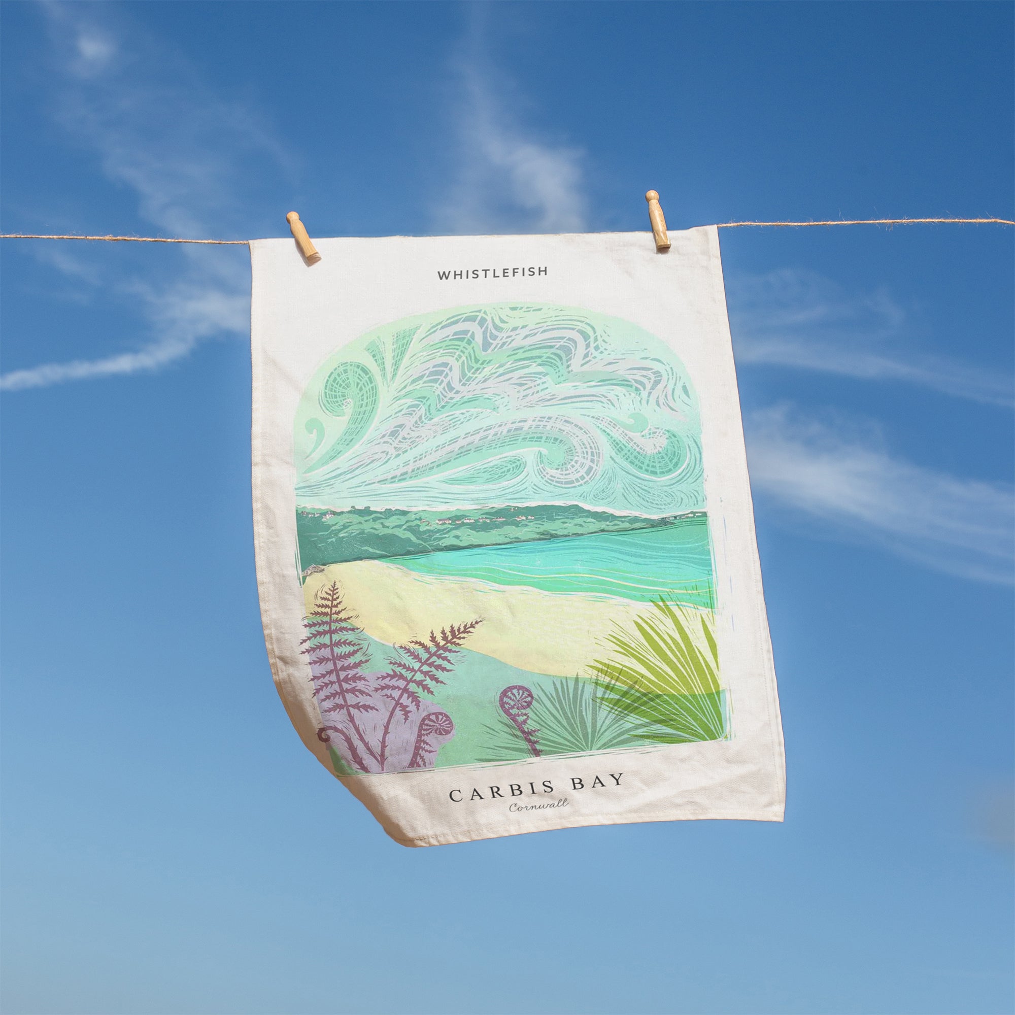 Tea Towel-WTT264 - Carbis Bay Arched Lino Tea Towel-Whistlefish