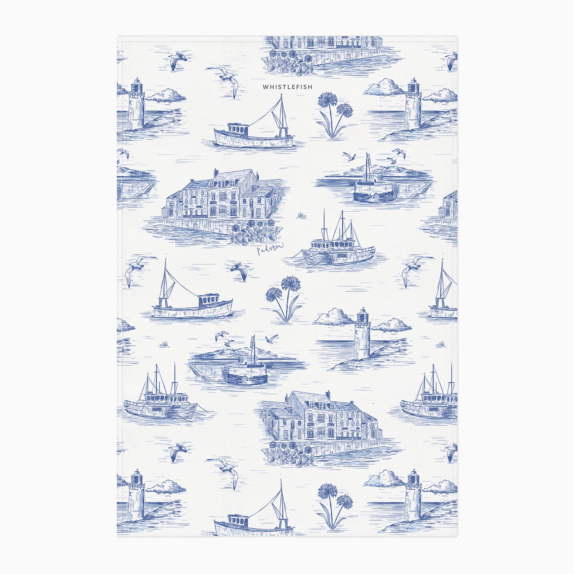 Tea Towel-WTT308 - Padstow Toile Tea Towel-Whistlefish