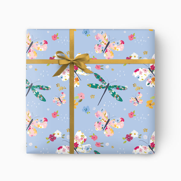 Wrapping Paper-GWP123 - Ditsy Butterflies Blue Wrapping Paper-Whistlefish