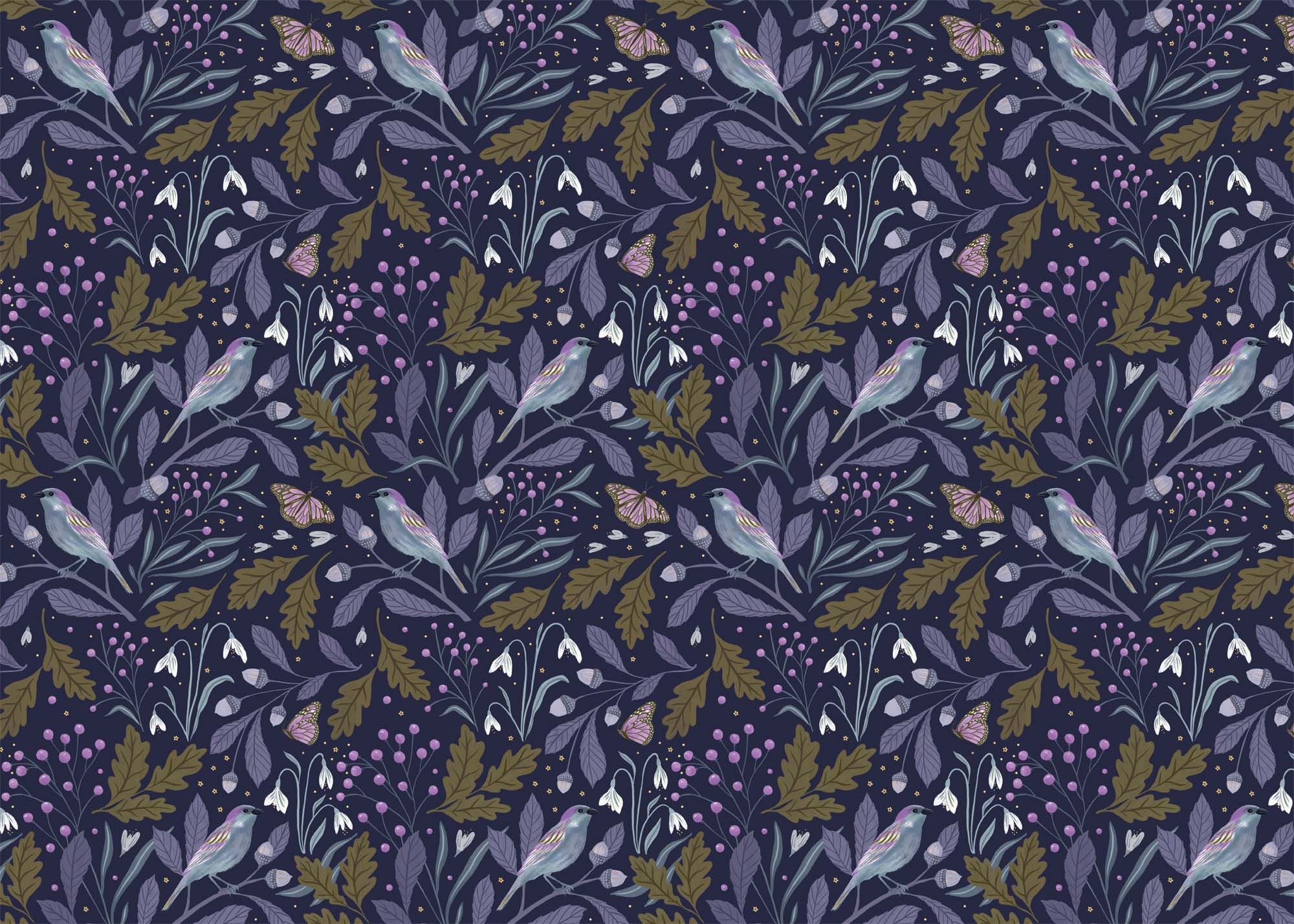 Wrapping Paper - GWP21 - Kelmscott Purple Bird Wrapping Paper - Kelmscott Purple Bird Wrapping Paper - Whistlefish