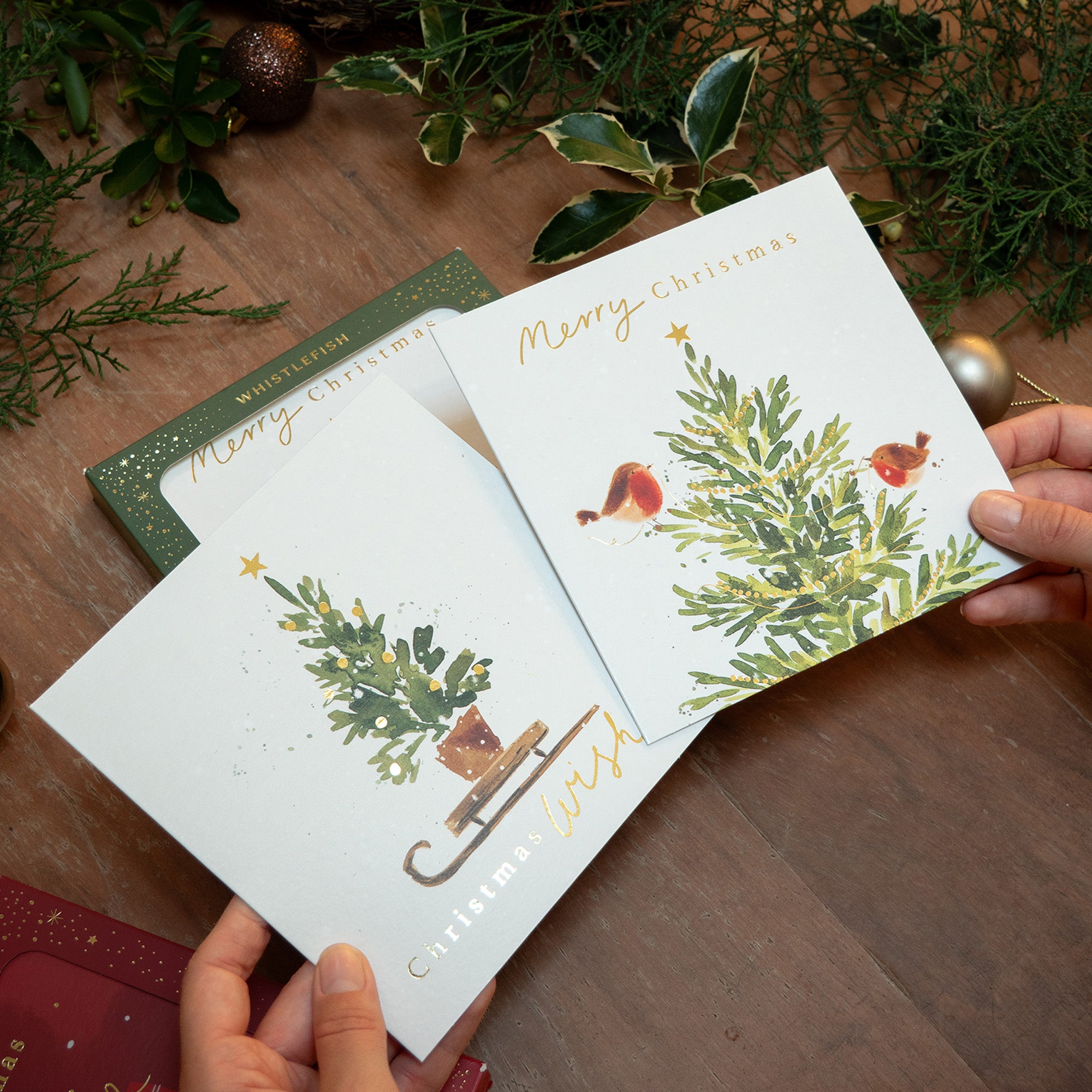 Christmas Card Pack-XPK26-003 - Golden Trees Christmas Card Pack-Whistlefish