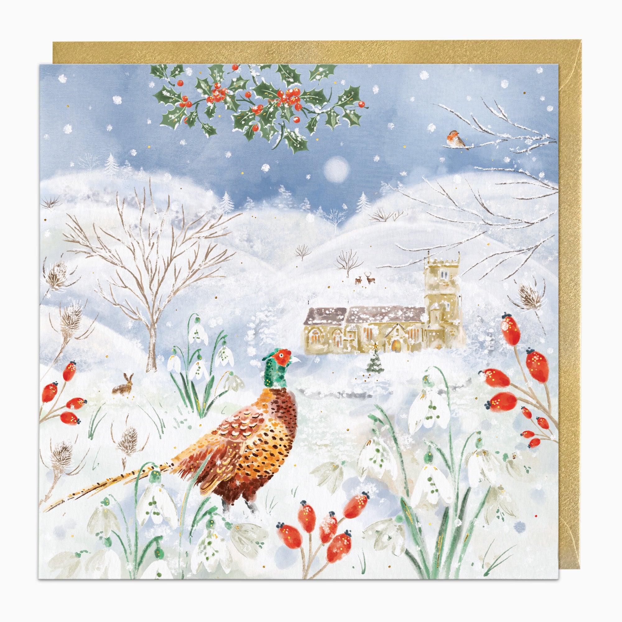ZA198 - Pheasant by the Church Christmas Card