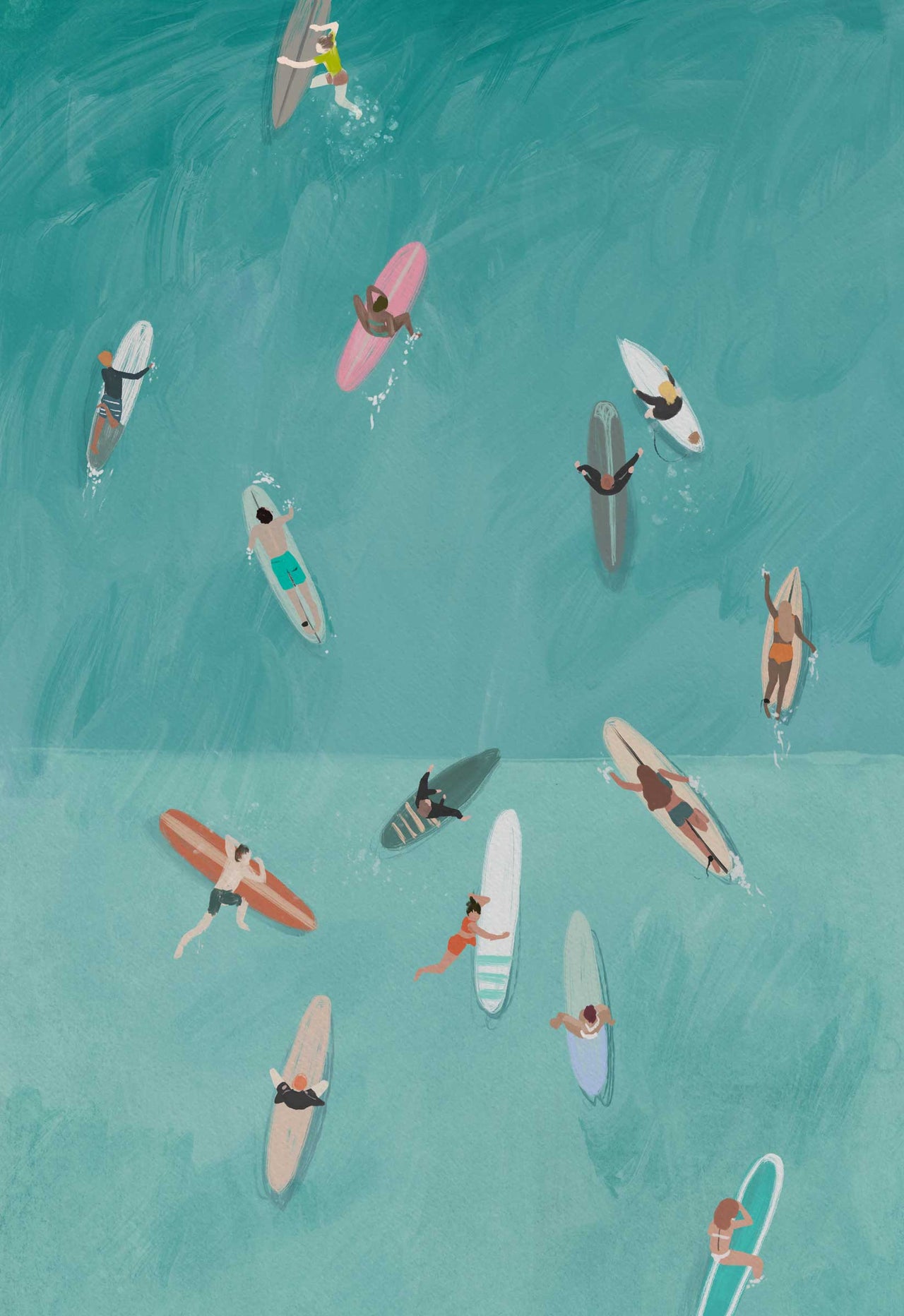 Framed Print-WF1245F - Beach Surfers Small Framed Print-Whistlefish