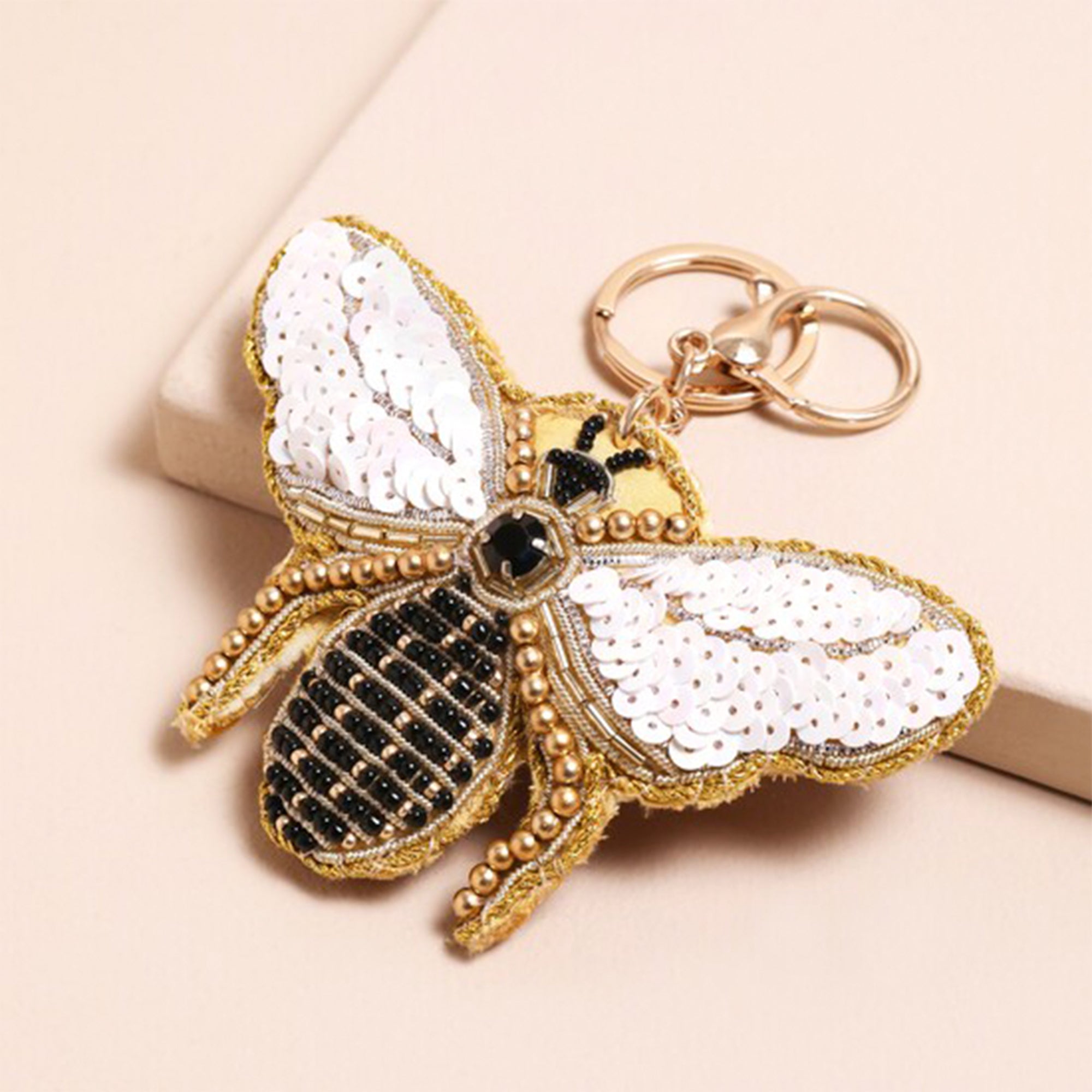Keyring-78336 - Beaded Bee Keyring Bag Charm-Lisa Angel