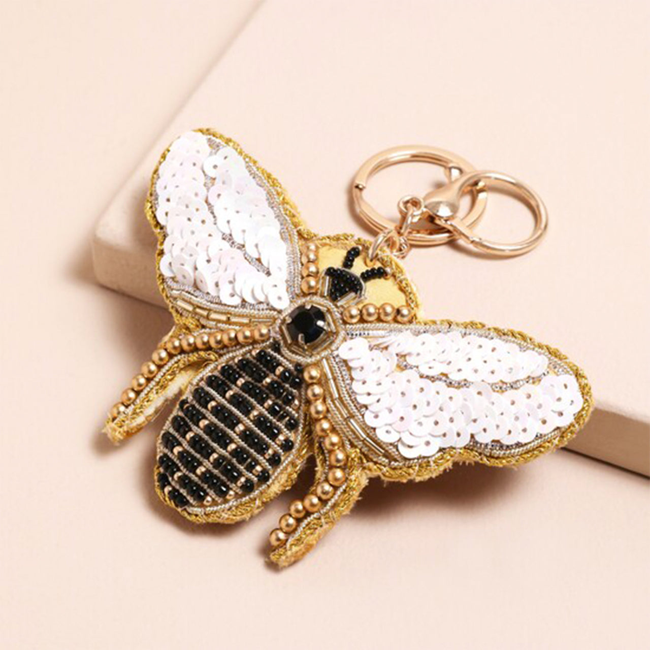 Keyring-78336 - Beaded Bee Keyring Bag Charm-Lisa Angel