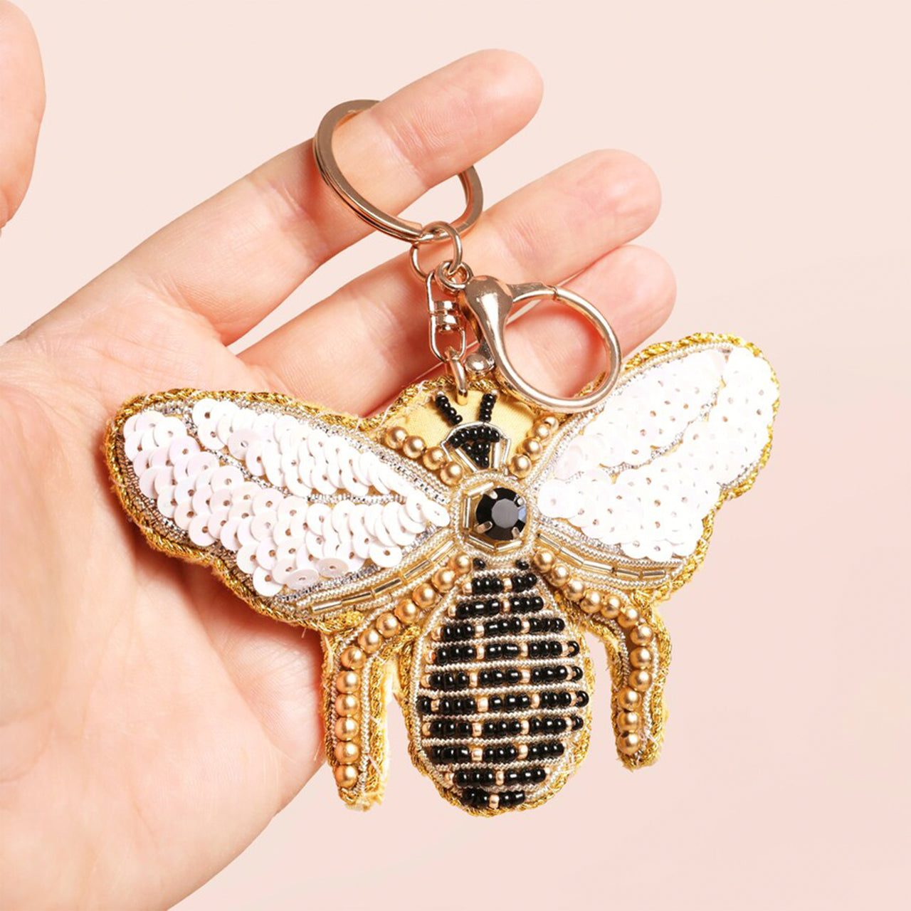 Keyring-78336 - Beaded Bee Keyring Bag Charm-Lisa Angel