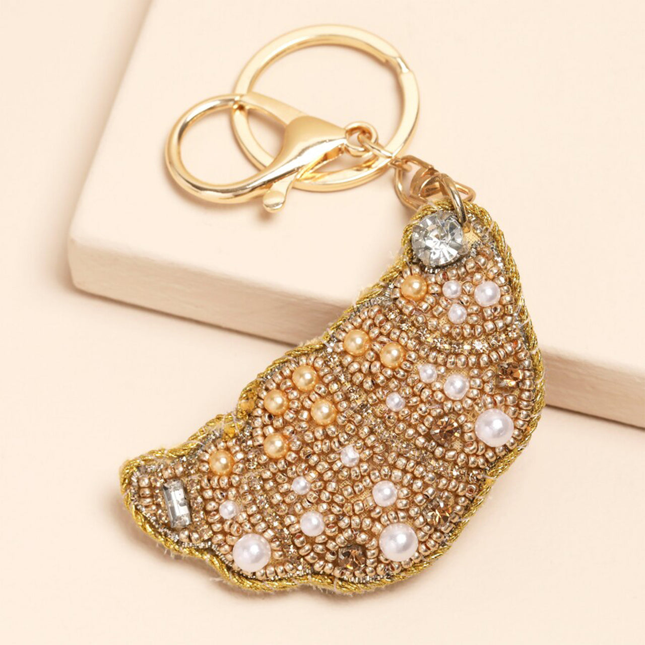 Keyring-83621 - Beaded Croissant Keyring Bag Charm-Lisa Angel