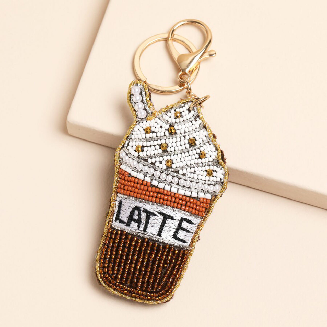 Keyring-83624 - Beaded Iced Latte Keyring Bag Charm-Lisa Angel