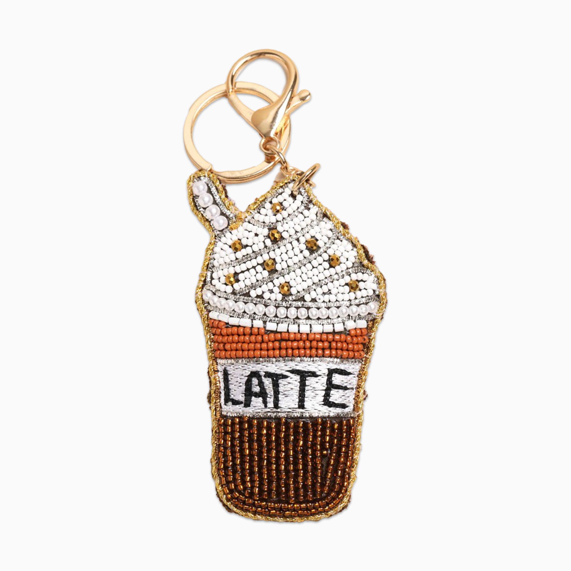 Keyring-83624 - Beaded Iced Latte Keyring Bag Charm-Lisa Angel