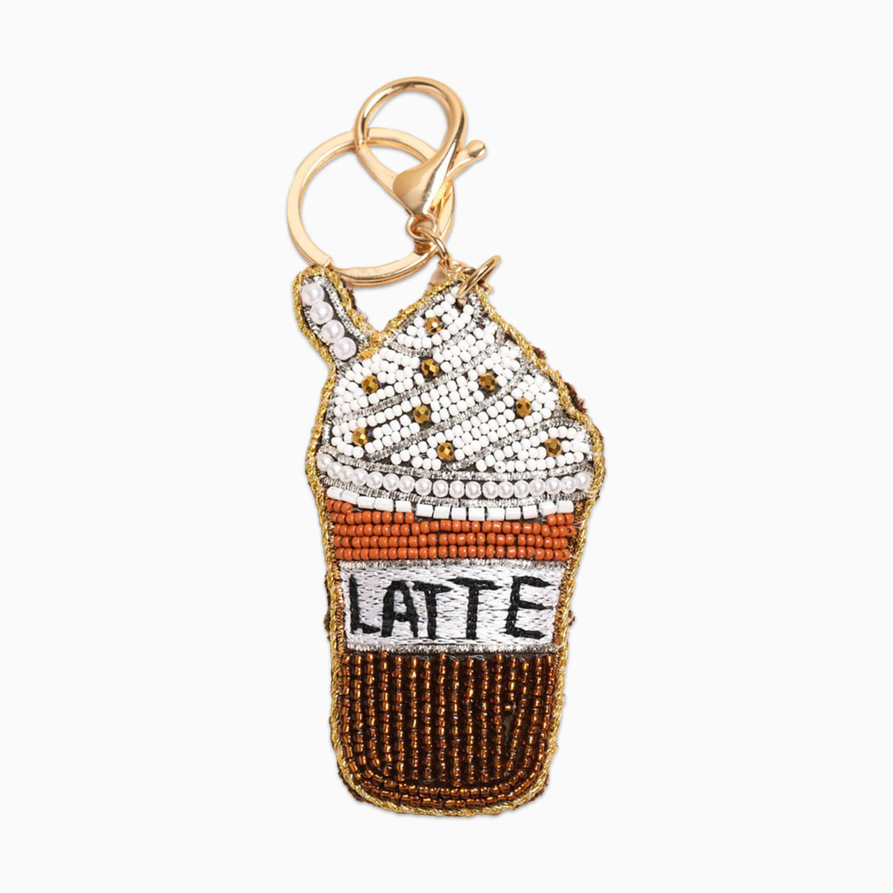 Keyring-83624 - Beaded Iced Latte Keyring Bag Charm-Lisa Angel