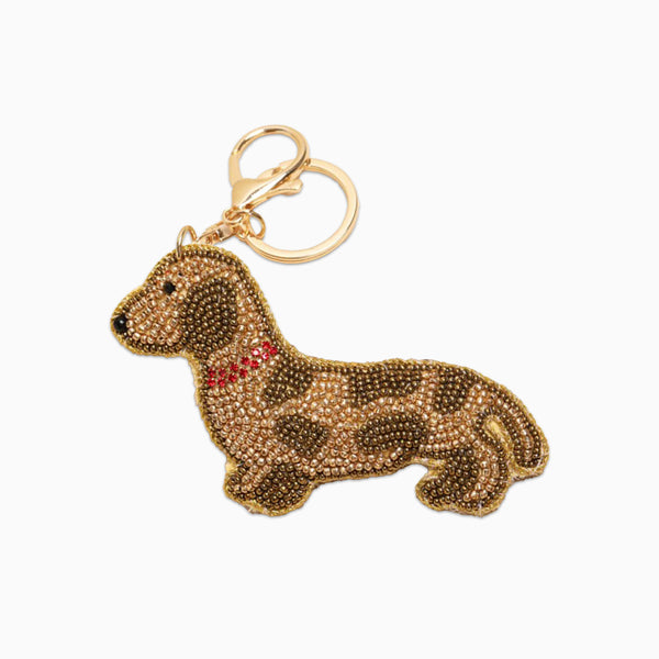 Keyring-83669 - Beaded Sausage Dog Keyring Bag Charm-Lisa Angel