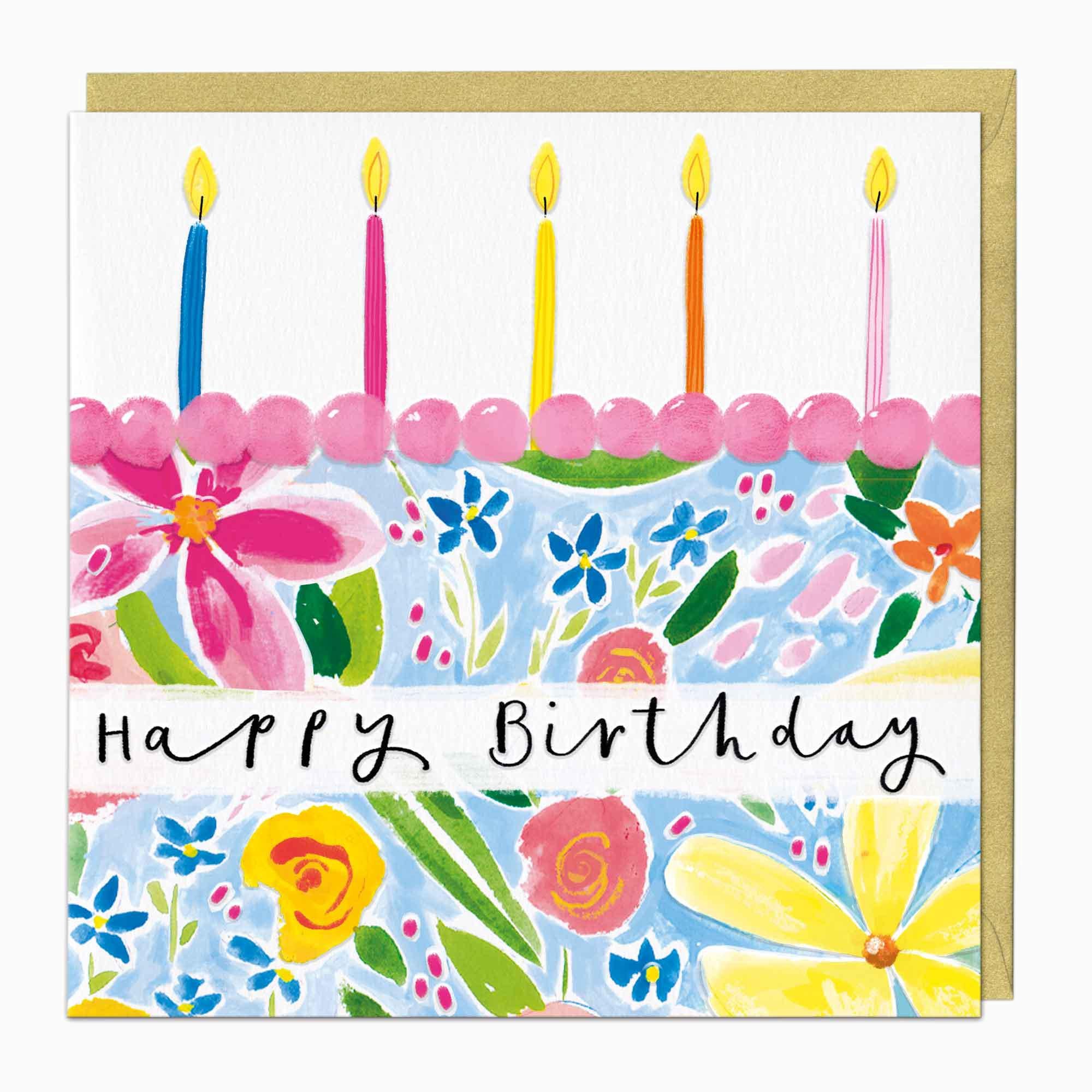 Greeting Card-F138 - Big Birthday Cake Floral Card-Whistlefish