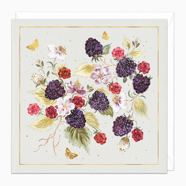 Greeting Card-G593 - Blackberries & Butterflies Art Card-Whistlefish