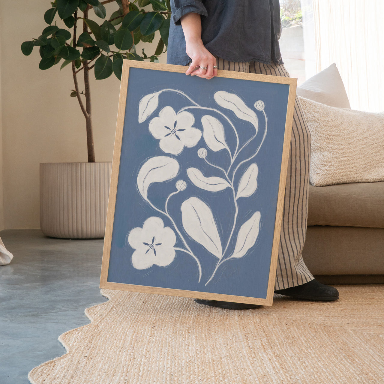 Framed Print-WF1218F - Blue Floral Vine Framed Print-Whistlefish