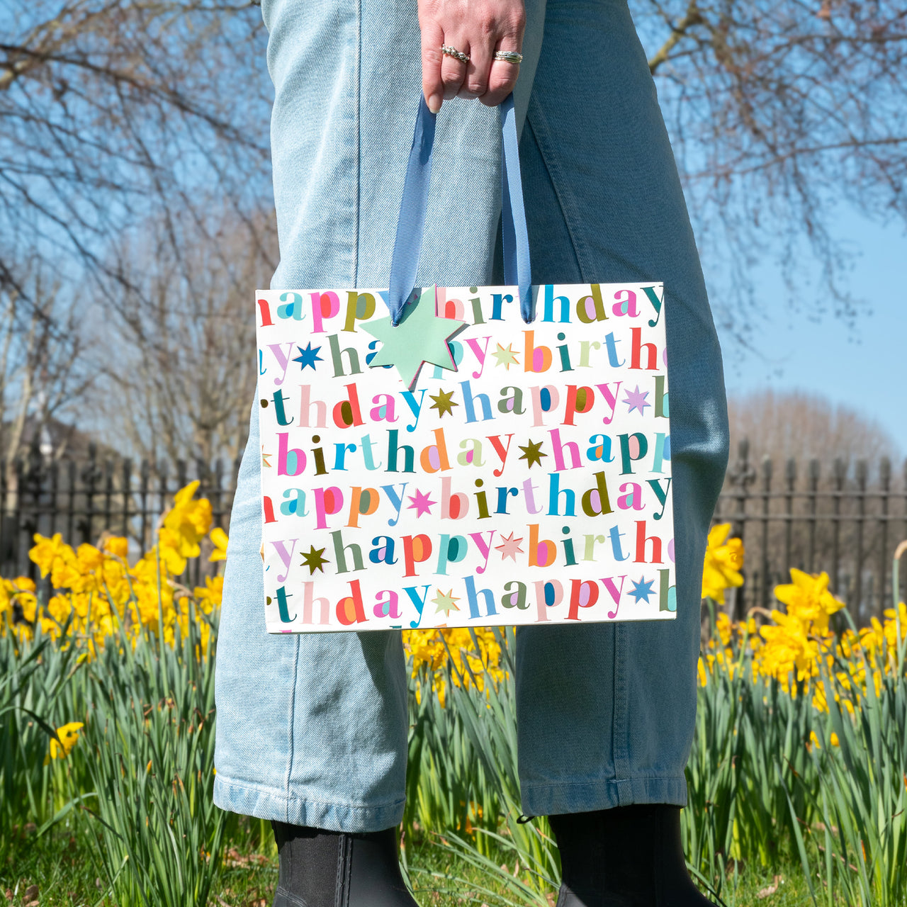 Gift Bag-WGB15MB - Bold White Birthday Medium Gift Bag-Whistlefish