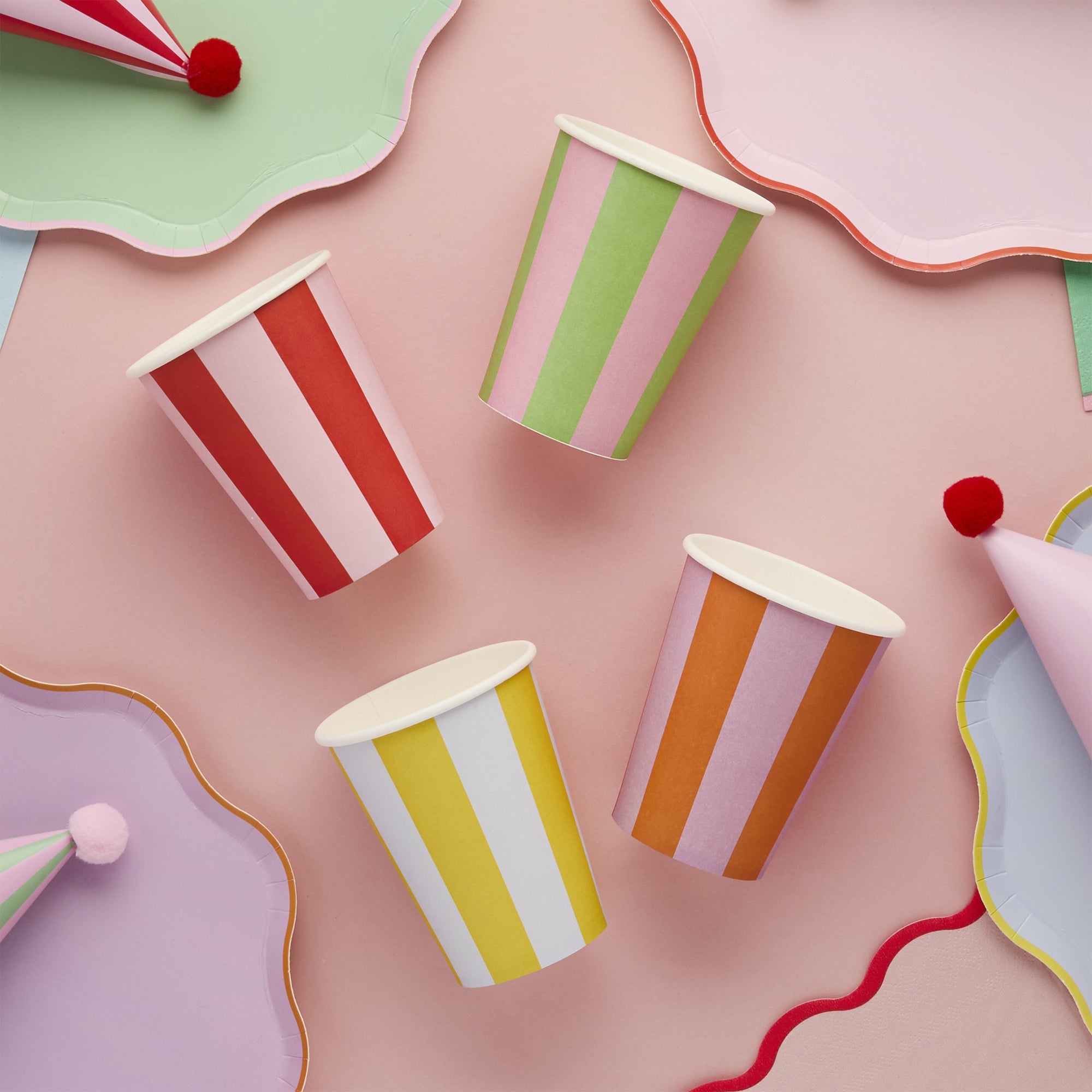 Paper Cups-HBBB206 - Bright Banquet Striped Paper Cups-Hootyballoo