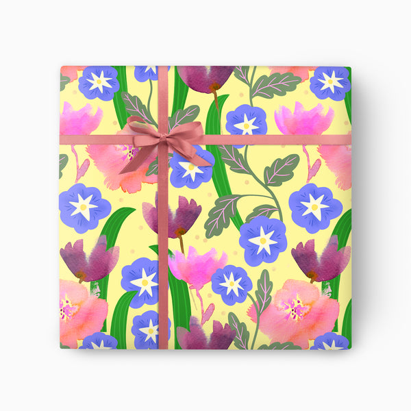 Bright Yellow Floral Wrapping Paper - Whistlefish