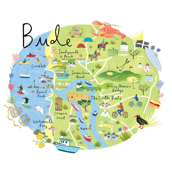 Bude Map Art Print - Whistlefish