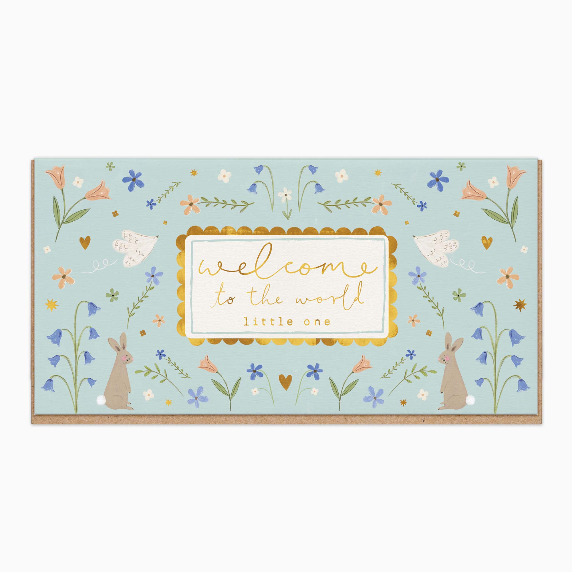 Greeting Card-H058 - Bunnies & Birds New Baby Card-Whistlefish