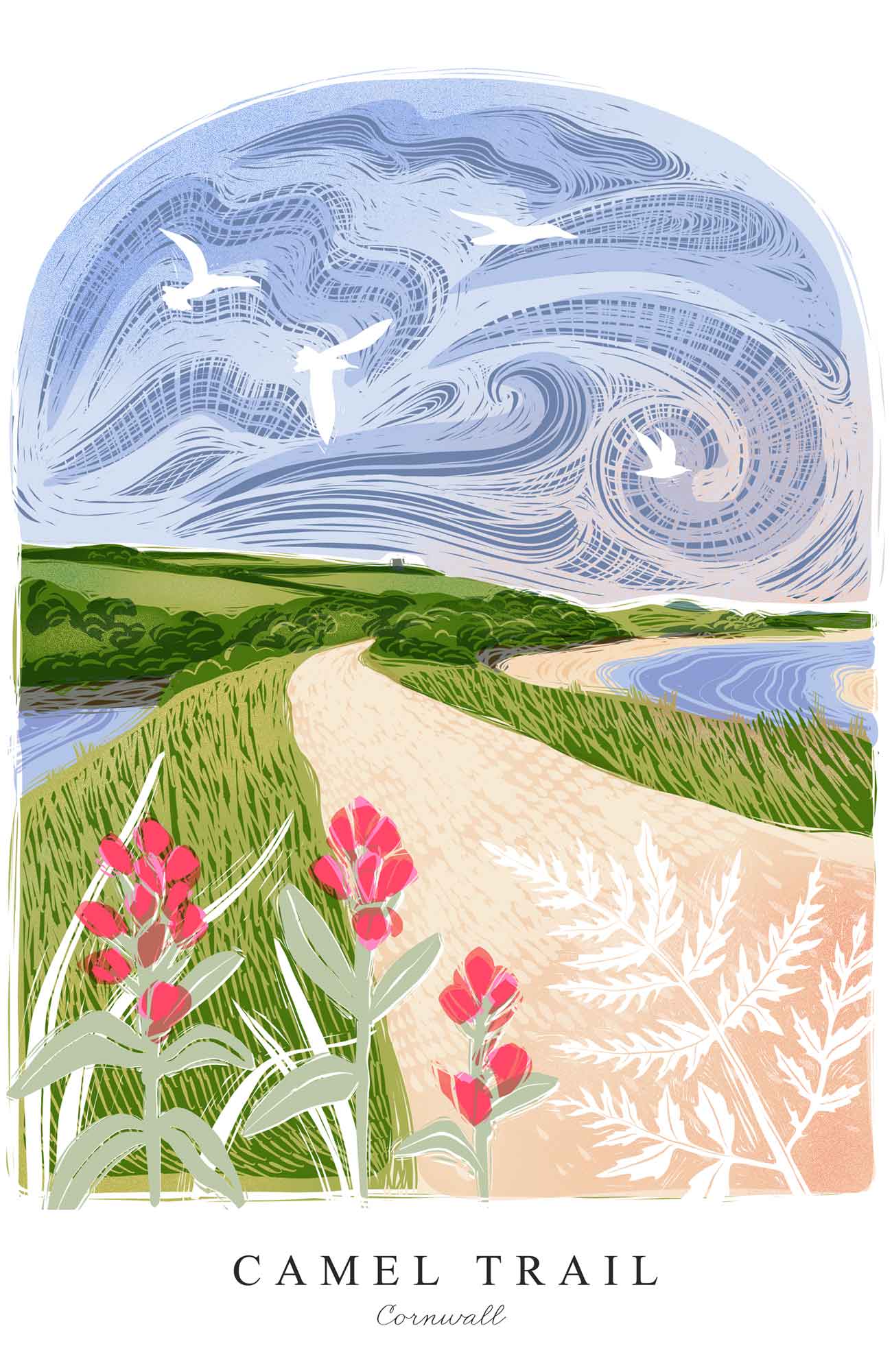 Framed Print-WF1224F - Camel Trail Lino Small Framed Print-Whistlefish