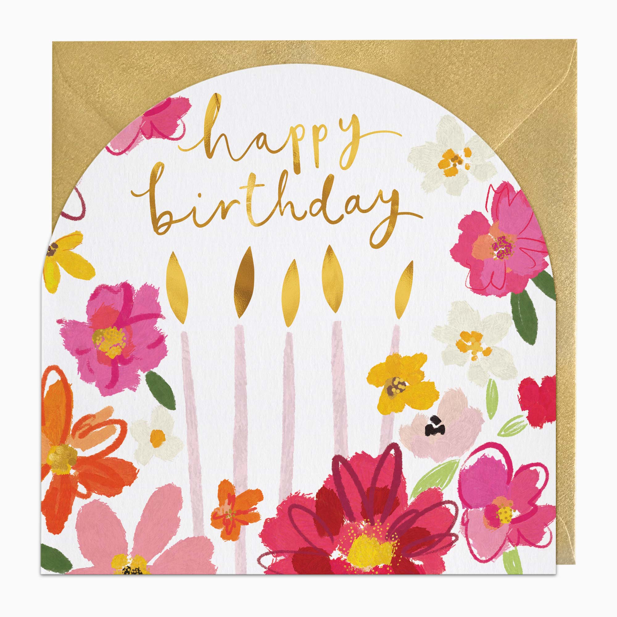 Greeting Card-G556 - Candles & Pink Flowers Arch Birthday Card-Whistlefish