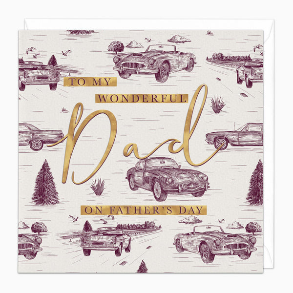Greeting Card-H183 - Cars Toile Father's Day Card-Whistlefish