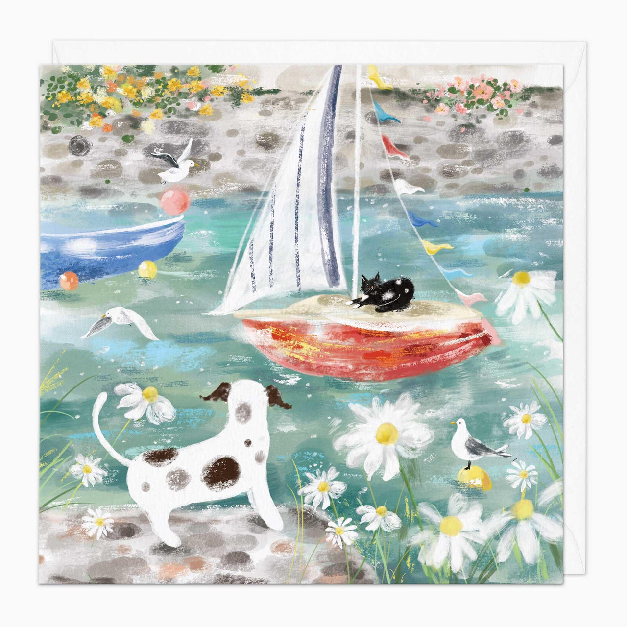 Greeting Card-G277 - Coastal Tale Sail Boat Art Card-Whistlefish