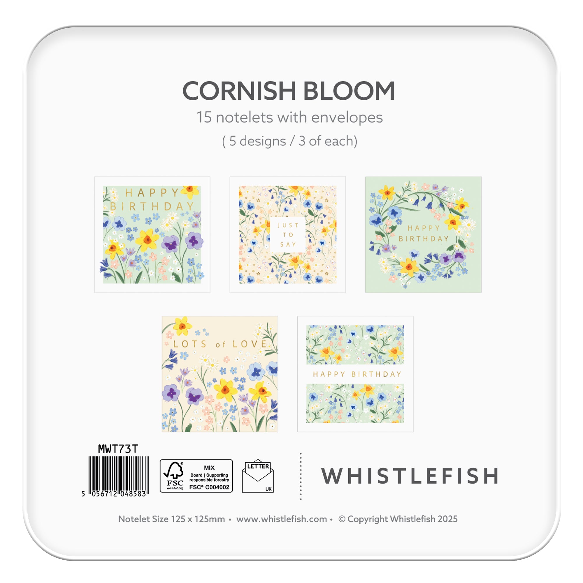 Notelet Tin-MWT73 - Cornish Bloom Filled Notelet Tin-Whistlefish