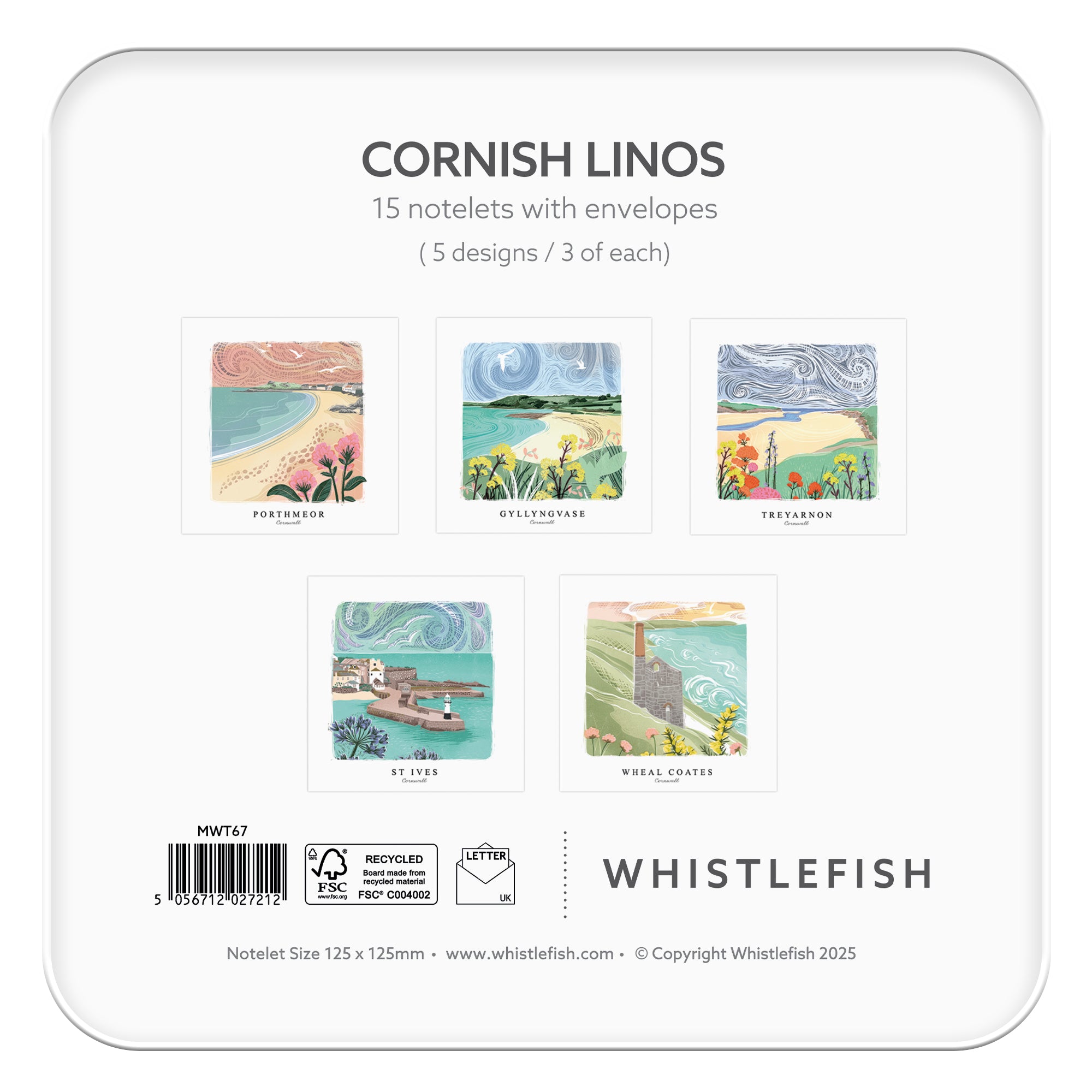 Notelet Tin-MWT67 - Cornish Linos Notelet Tin-Whistlefish