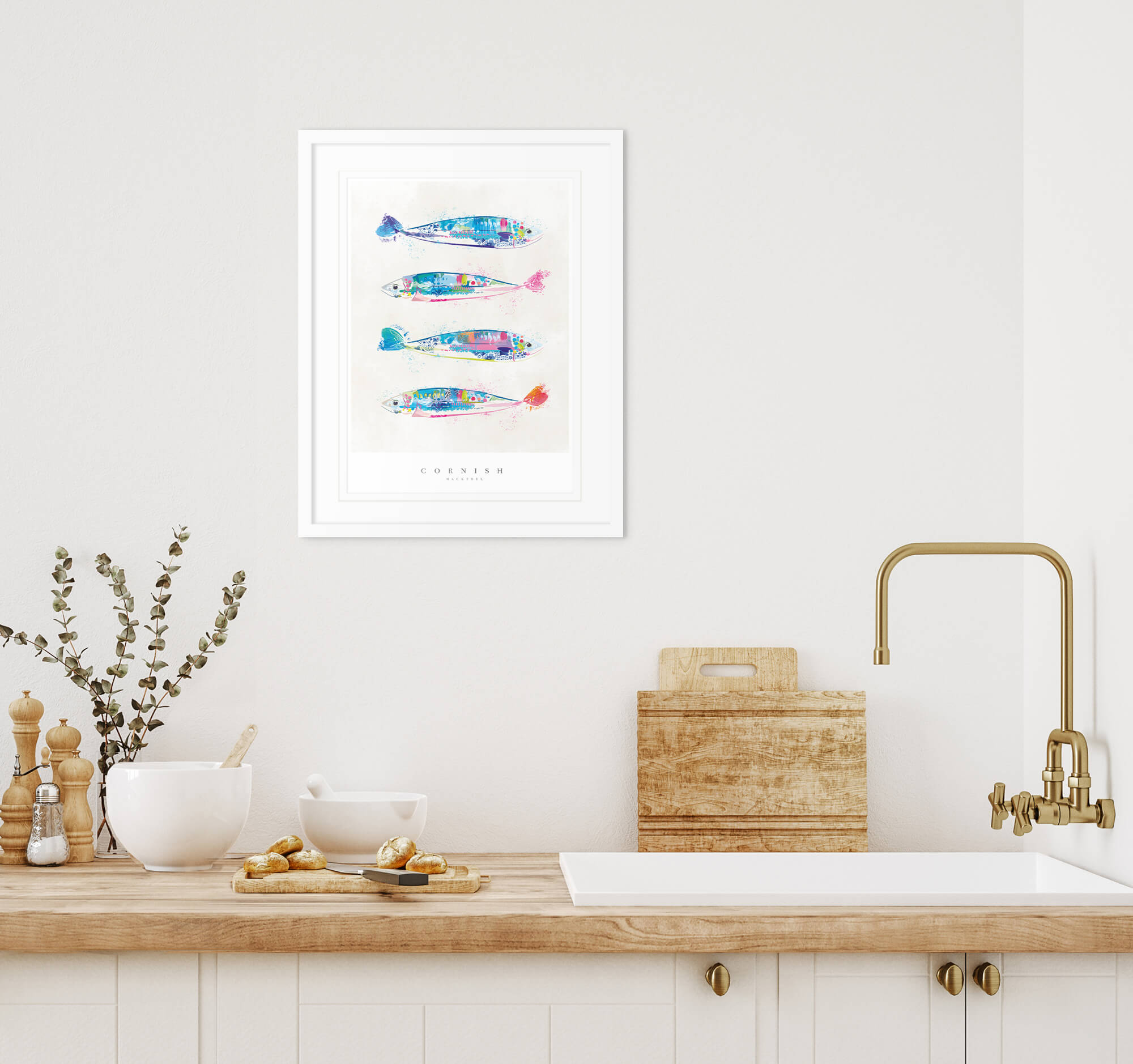 Print-WF617P - Cornish Mackerel Large Art Print-Whistlefish