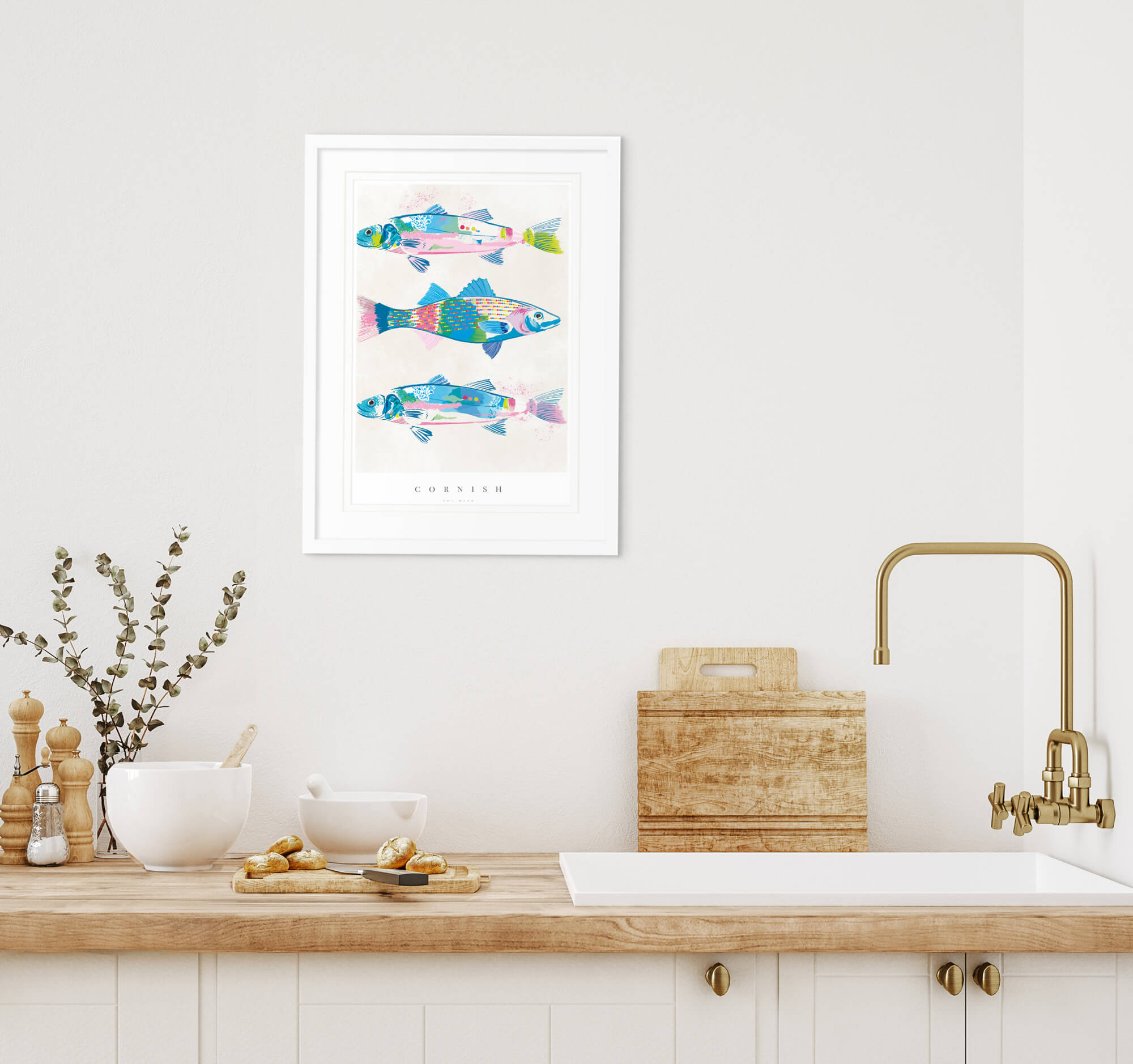 Print-WF718P - Cornish Sea Bass Medium Art Print-Whistlefish