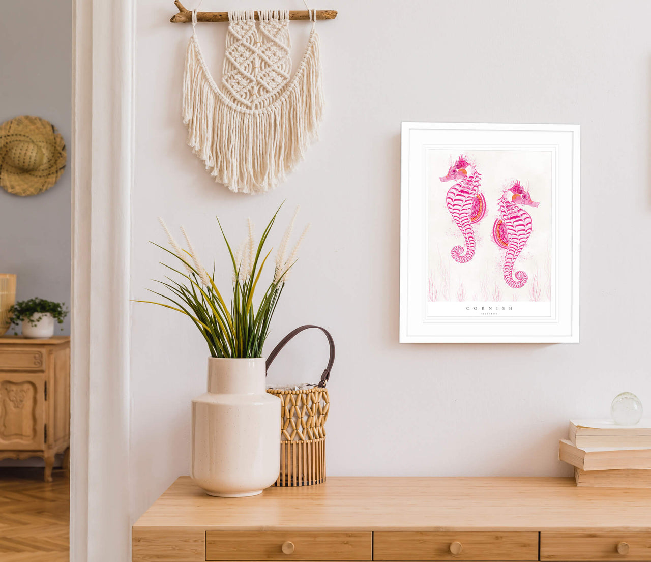 Print-WF710P - Cornish Seahorses Small Art Print-Whistlefish
