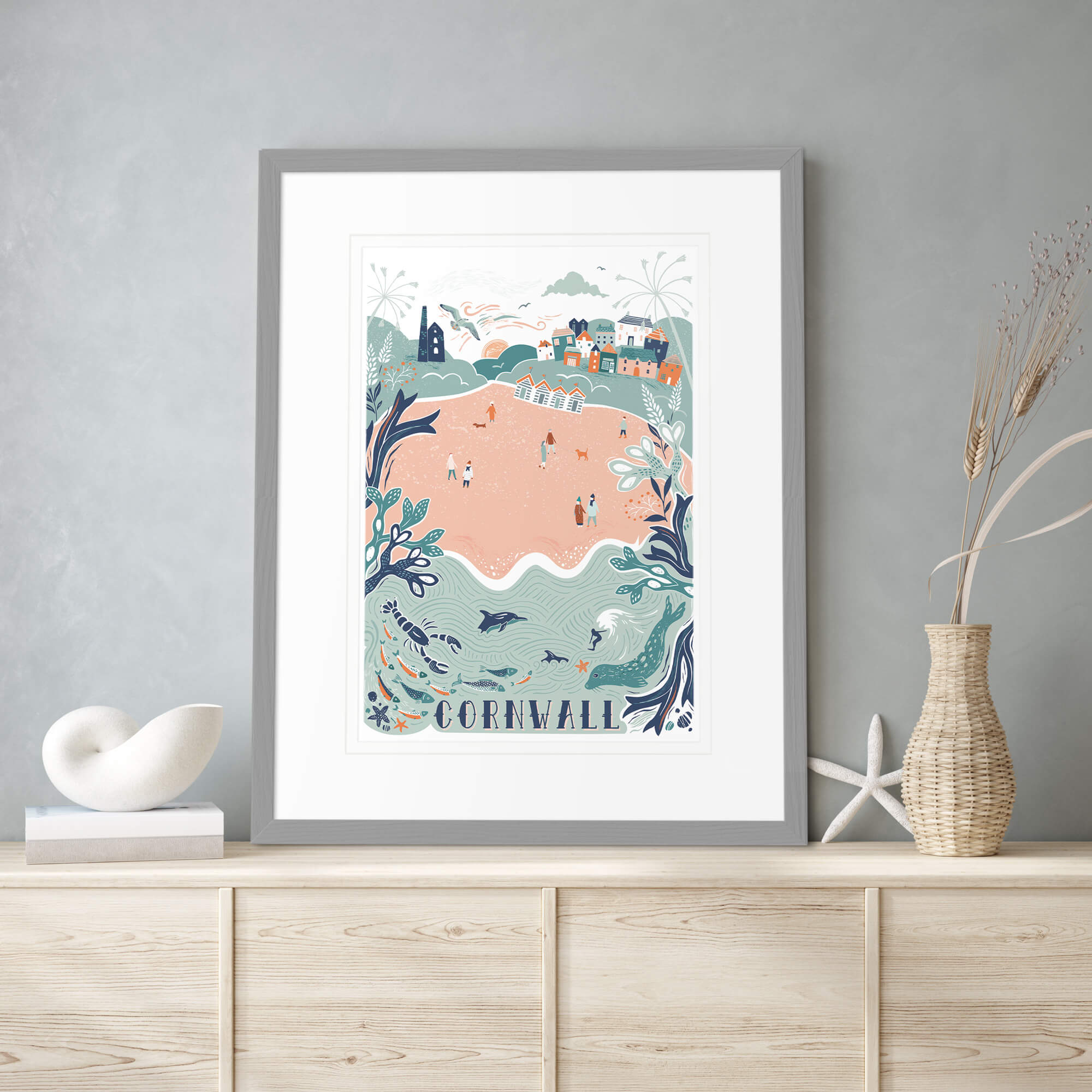Framed Print-WF831F - Cornwall Lino Framed Print-Whistlefish