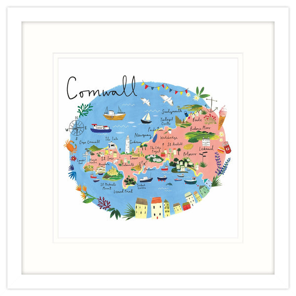 Claire Rossiter Cornwall Map Framed Print - Whistlefish