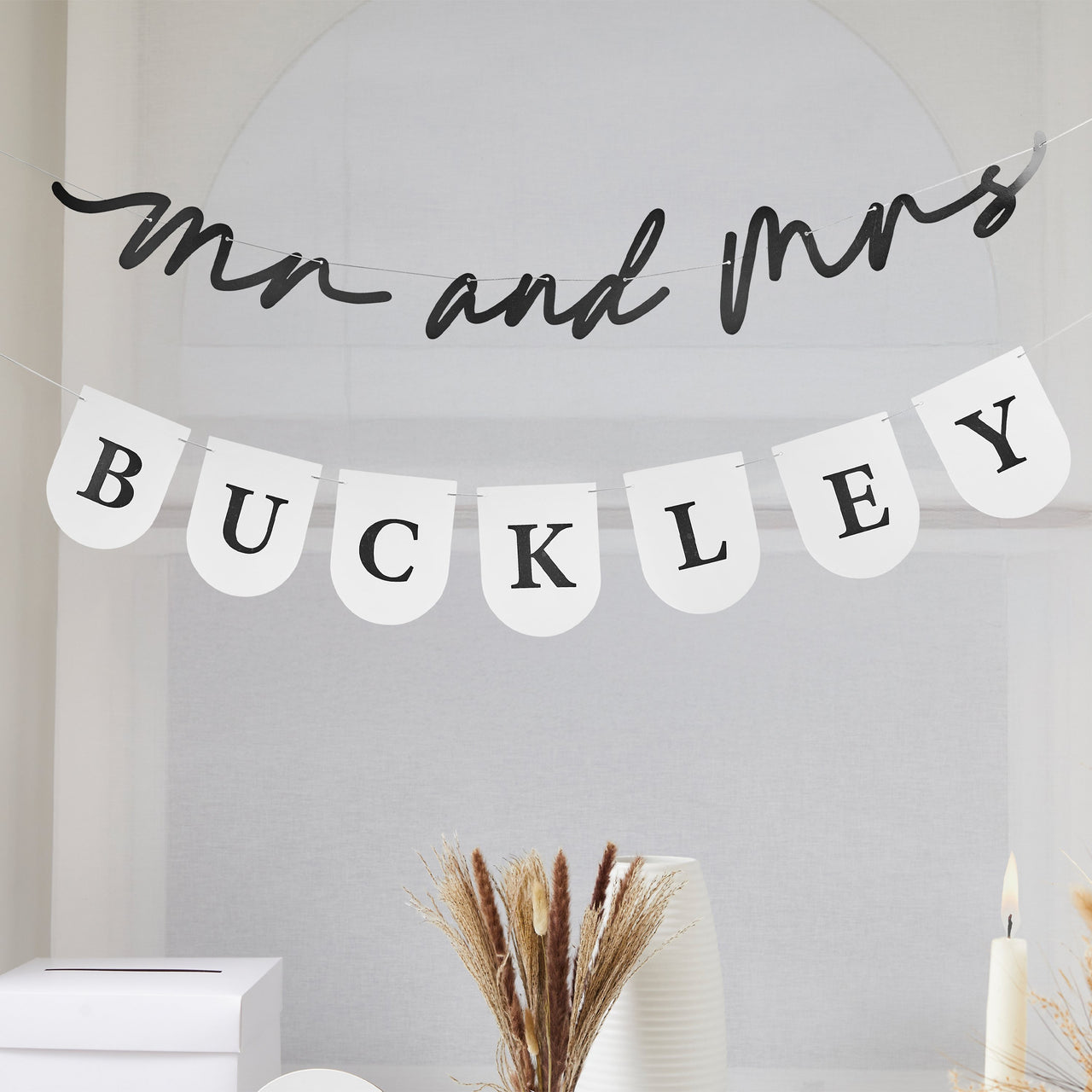 Banner-HBMW103 - Customisable Mr & Mrs Card Banner-Hootyballoo