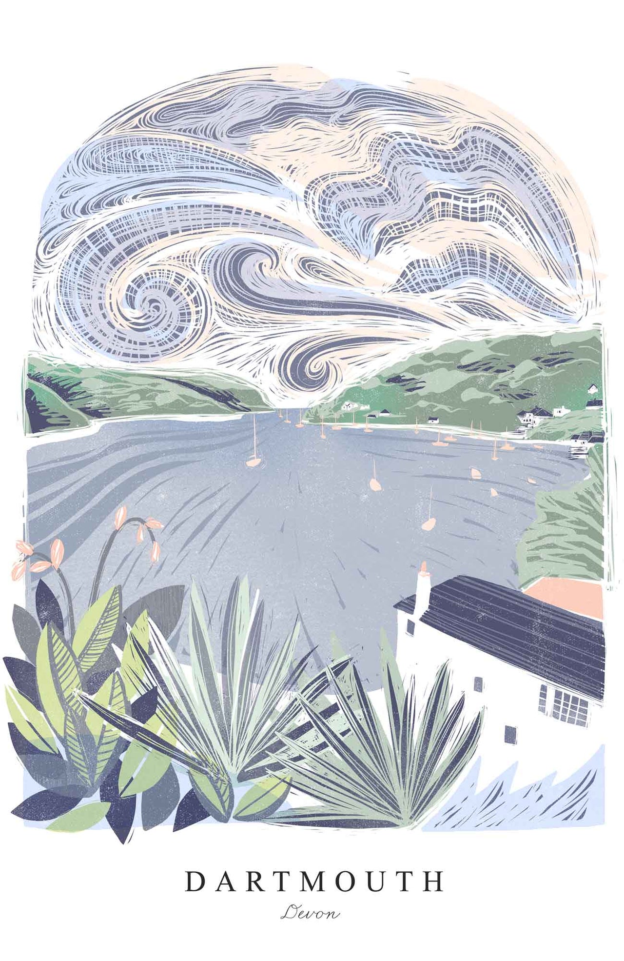 Framed Print-WF1242F - Dartmouth Lino Small Framed Print-Whistlefish